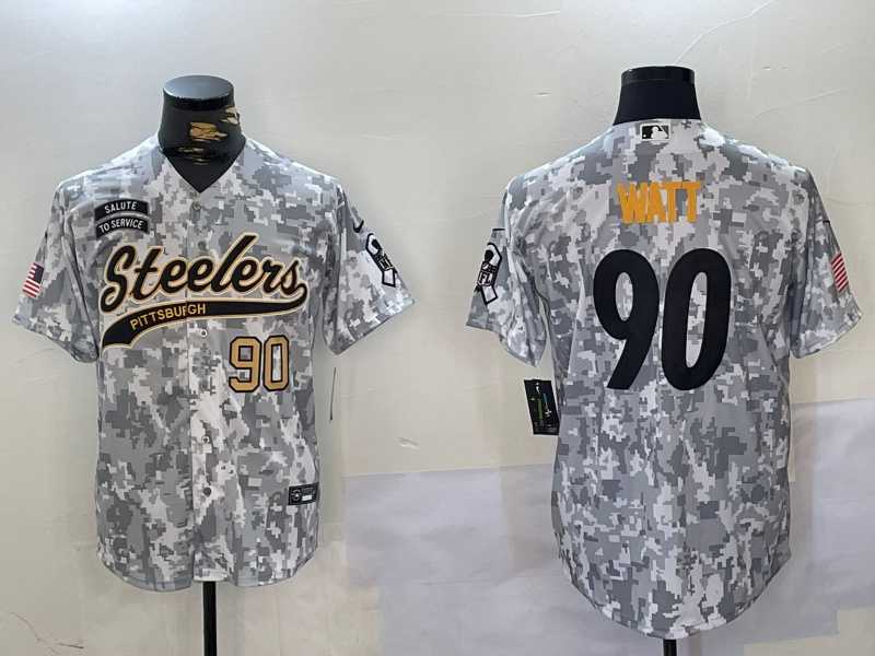 Men%27s Pittsburgh Steelers #90 T.J. Watt 2024 Arctic Camo Salute To Service Stitched Baseball Jerseys